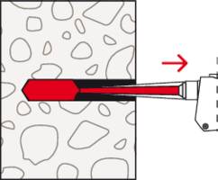 Illustration eines mechanischen Ankers, der in Beton eingeschraubt wird. Der rote Pfeil zeigt die Richtung des Einschraubens an.