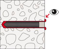 Schematische Darstellung eines Schnitts durch eine Mauer mit Isolierung, das Auge symbolisiert die Betrachtungsrichtung.