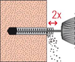 Diagramm zeigt einen Bohrer, der in eine Mauer eindringt, dabei Staub erzeugt und zweimal hin- und herbewegt wird.