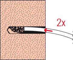 Querschnitt eines Materials mit einer horizontalen Öffnung. Ein Pfeil zeigt auf den Raum mit der Bezeichnung '2x'.