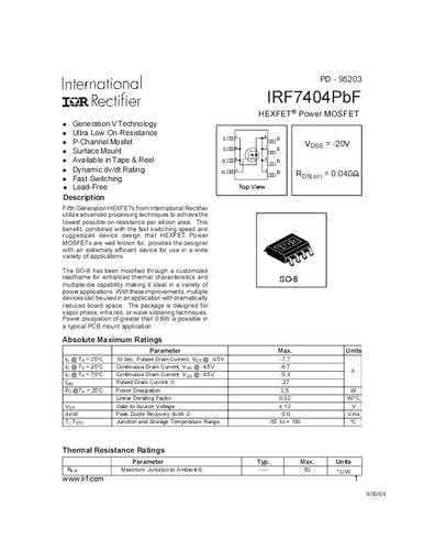 Infineon Technologies IRF7404PBF-GURT MOSFET 1 P-Kanal 2.5W SO-8