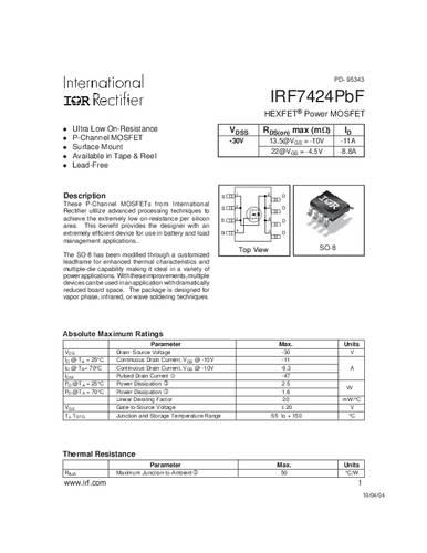 Infineon Technologies IRF7424PBF-GURT MOSFET 1 P-Kanal 2.5W SO-8