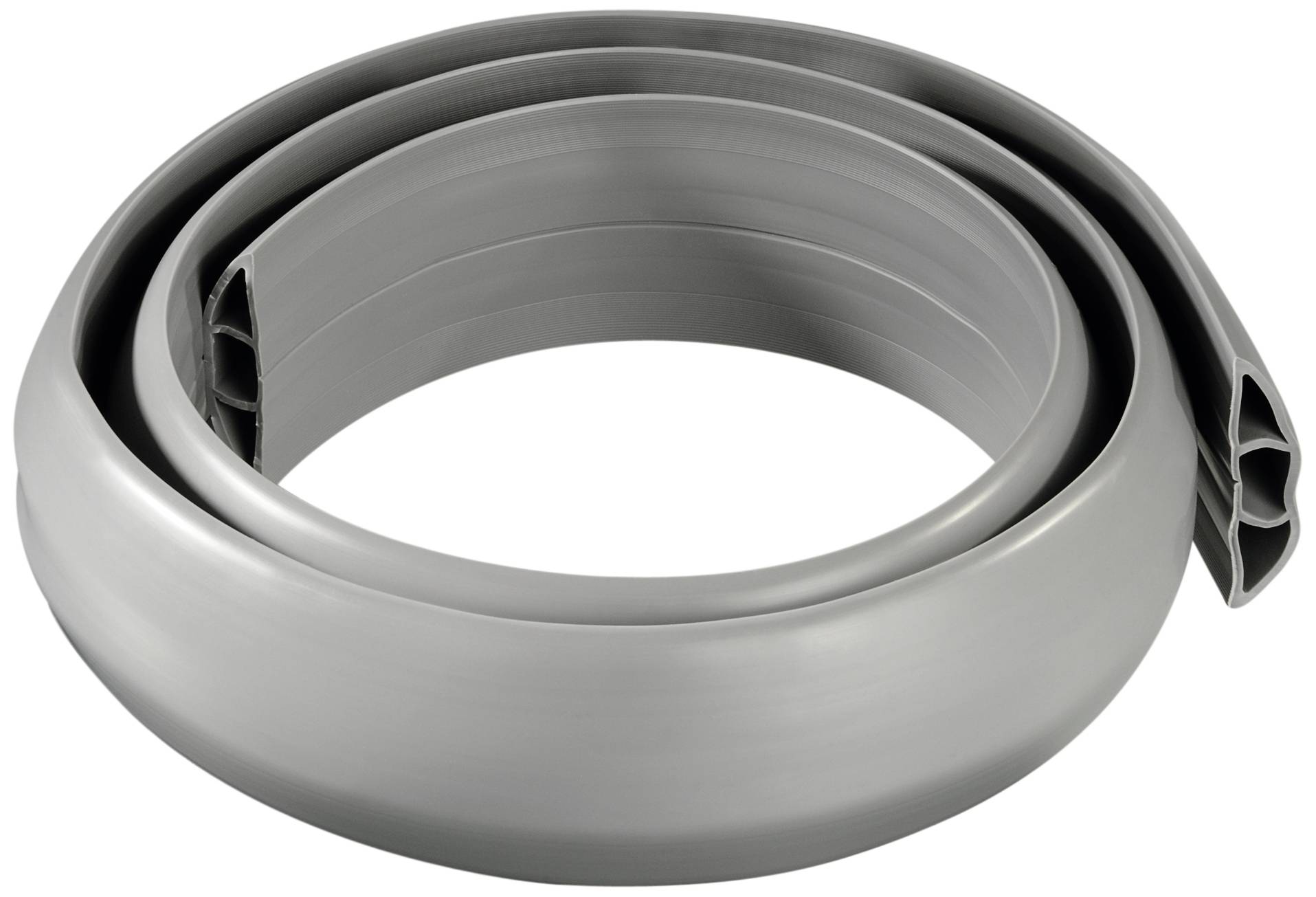 Ein aufgerollter, grauer Gummidichtungsstreifen, der für Türen oder Fenster verwendet wird, liegt lose auf einer Oberfläche.