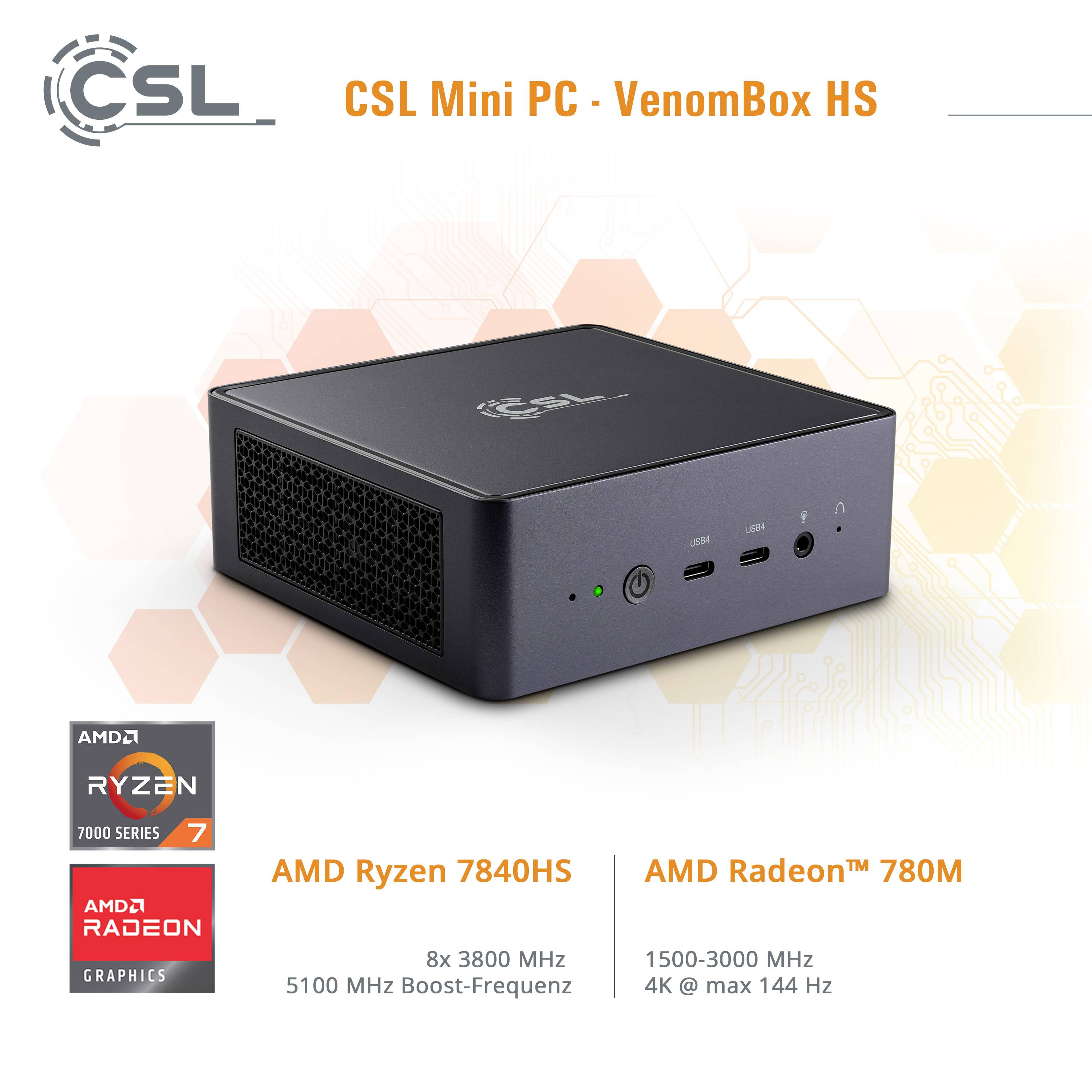 CSL Computer Mini PC VenomBox HS () AMD Ryzen 7 7840HS 16 GB RAM 1 TB SSD AMD AMD Radeon™ 780M Win