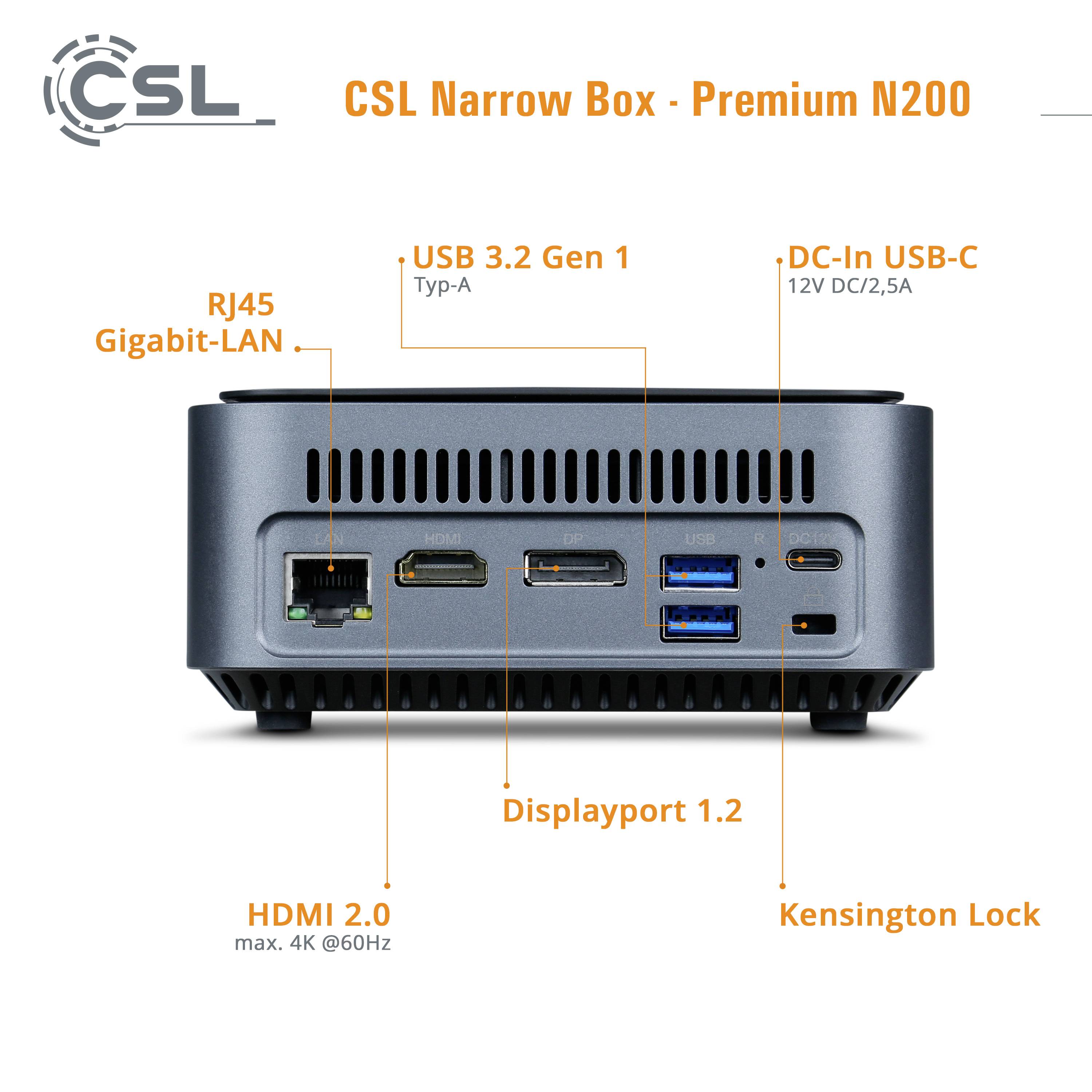 CSL Computer Mini PC Narrow Box Premium Intel® N N200 3.7GHz 16GB RAM 1TB SSD Intel UHD Graphics Win 11 Home S-Modus 90662