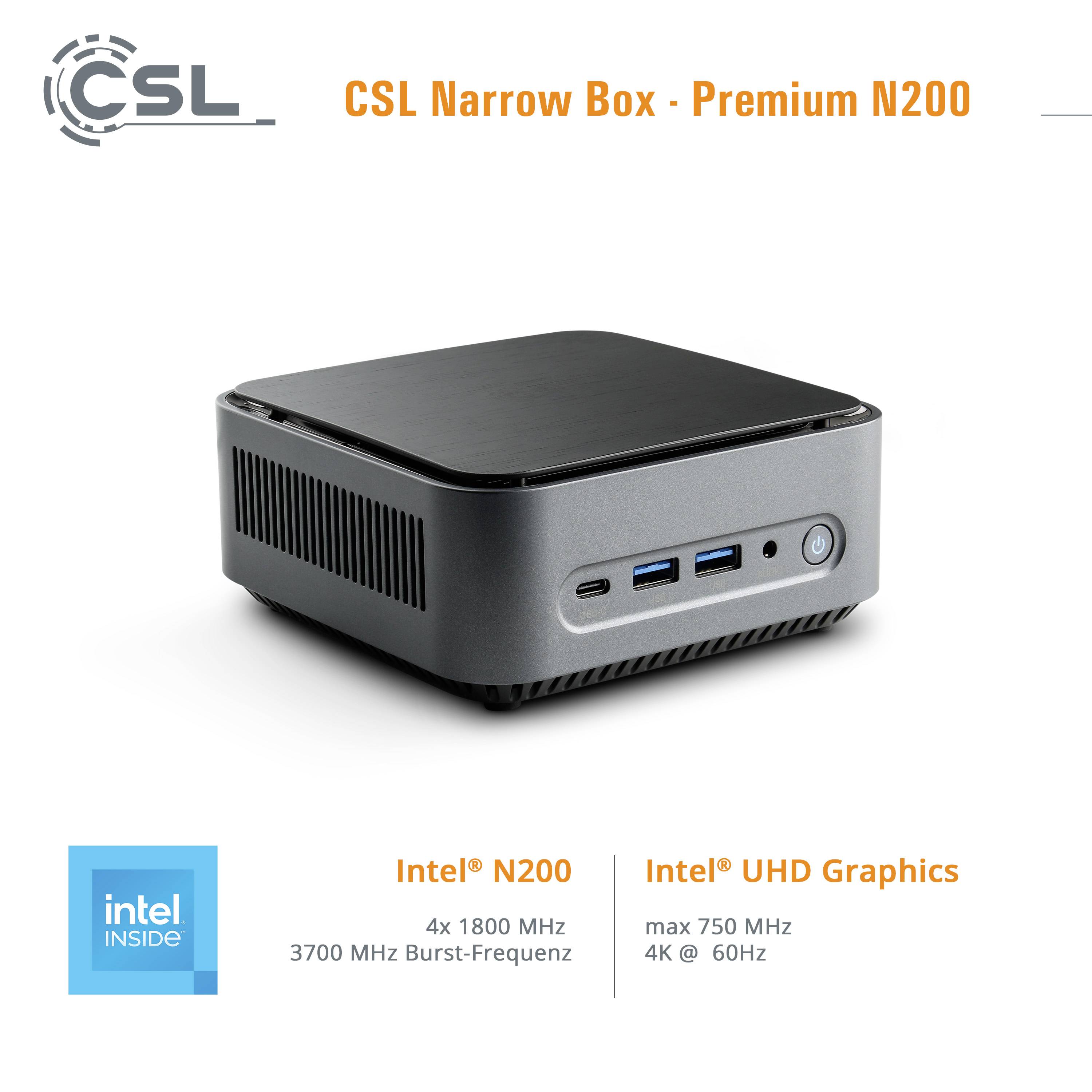 CSL Computer Mini PC Narrow Box Premium Intel® N N200 3.7GHz 16GB RAM 1TB SSD Intel UHD Graphics Win 11 Home S-Modus 90662