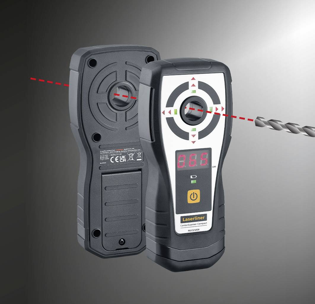 Gerät zur Kabelerkennung mit digitalem Display zeigt Zahlenwert. Rotes Lasersignal zeigt Position. Verwendungszweck: Kabelortung.