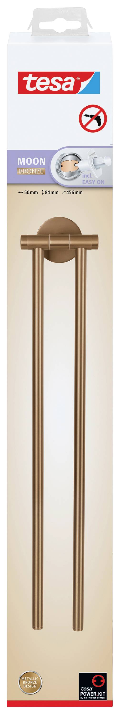 tesa MOON BRONZE Handtuchhalter 2 Handtuchstangen, schwenkbar Klebstoff Metall