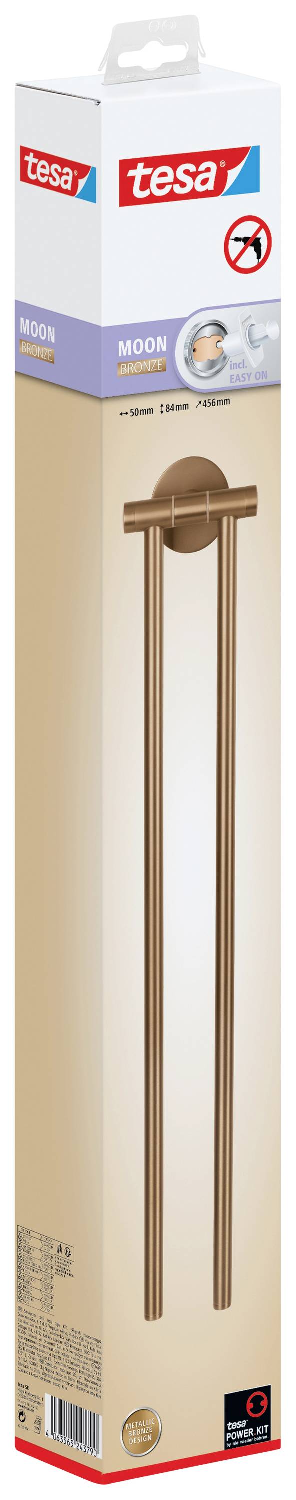 tesa MOON BRONZE Handtuchhalter 2 Handtuchstangen, schwenkbar Klebstoff Metall