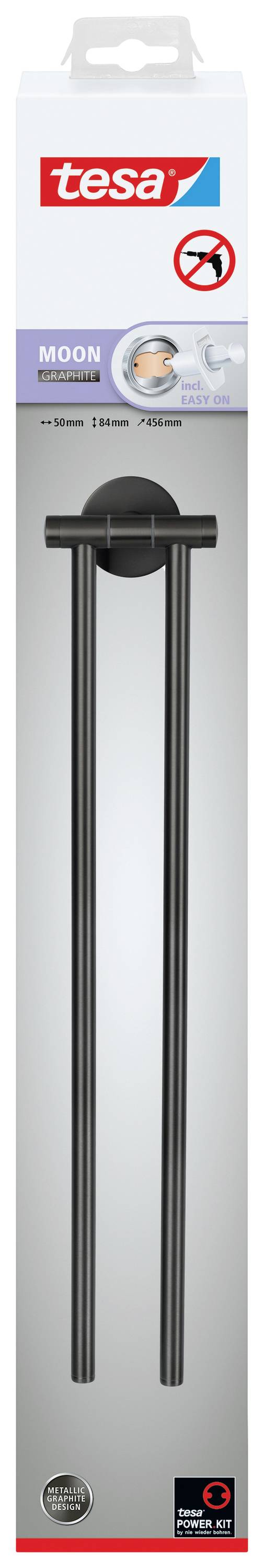 Tesa MOON GRAPHITE Handtuchhalter 2 Handtuchstangen, schwenkbar Klebstoff Metall