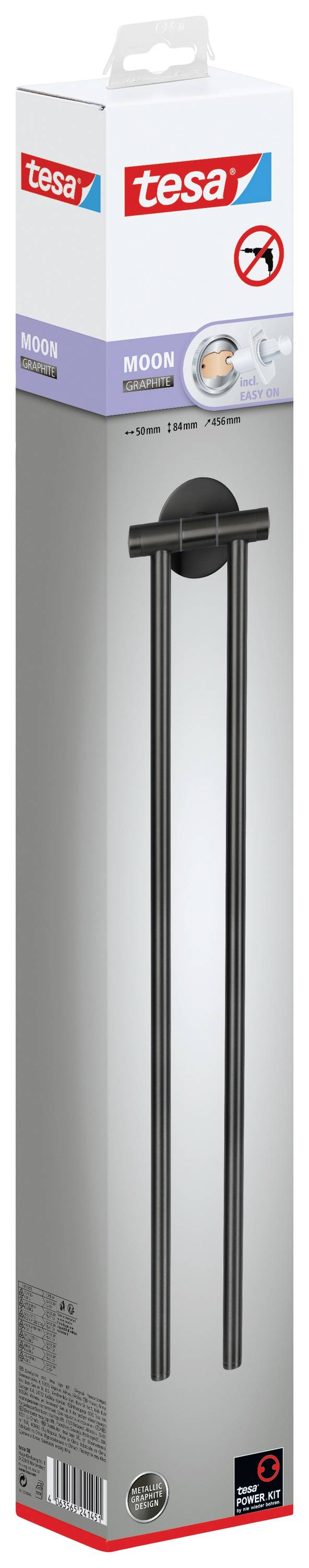 Tesa MOON GRAPHITE Handtuchhalter 2 Handtuchstangen, schwenkbar Klebstoff Metall