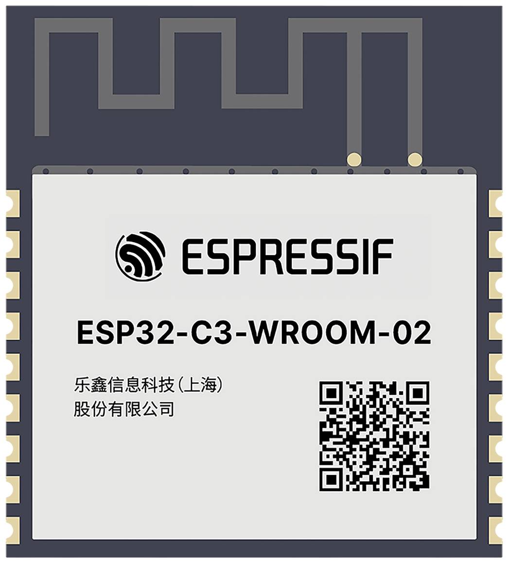ESPRESSIF Chip-Modul ESP32-C3-WROOM-02, mit Firmenlogo, QR-Code und chinesischem Firmenname auf der Oberfläche.