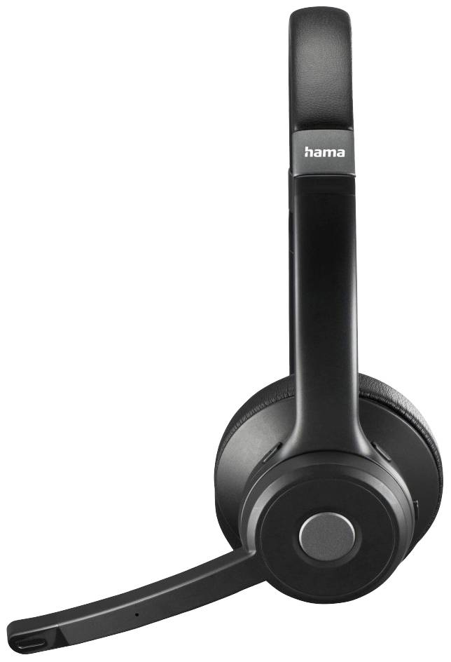 Schwarzes kabelloses Headset mit Mikrofon am Bügel und gepolsterten Ohrmuscheln, geeignet für Telefonate oder Musik hören.