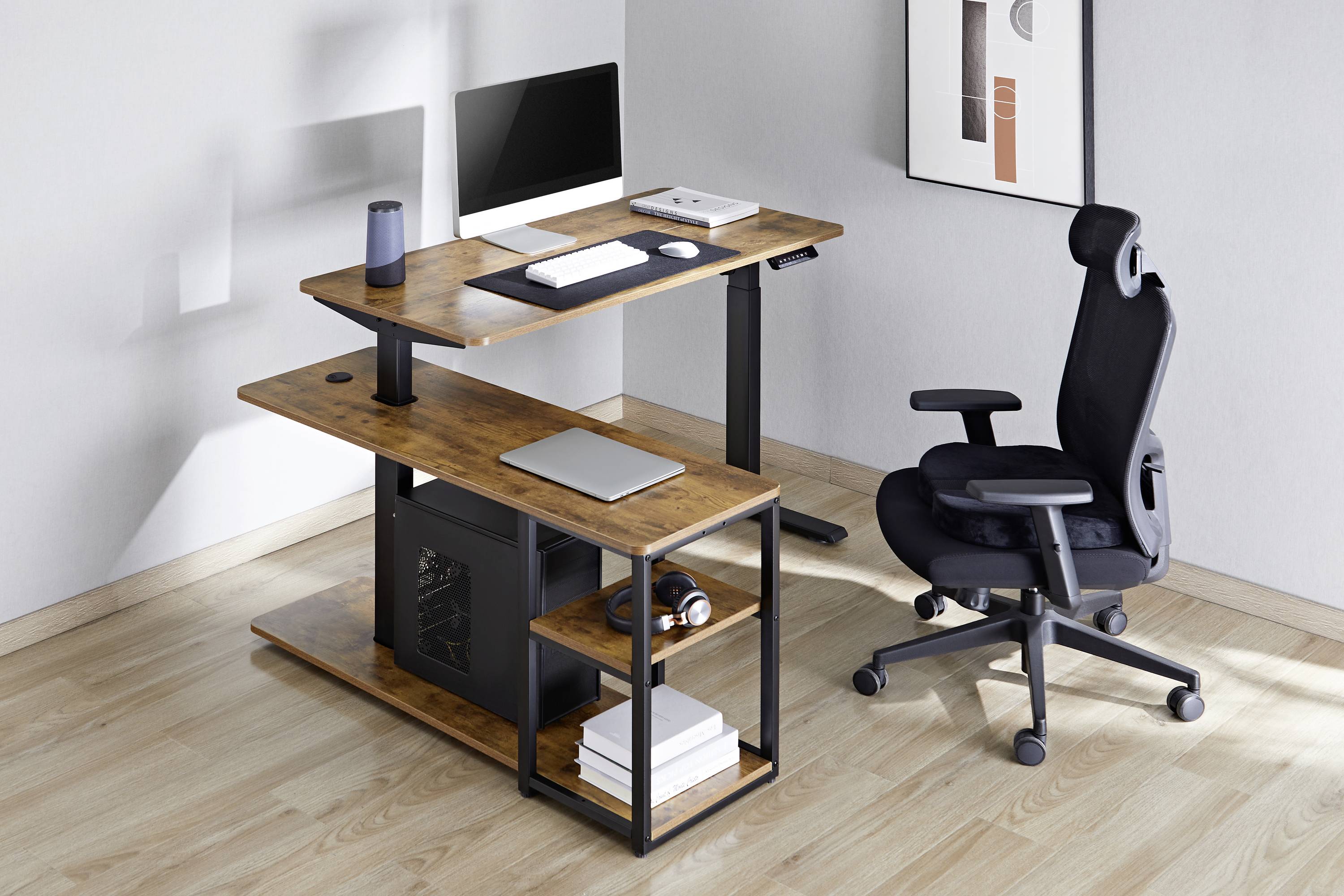 SpeaKa Professional Sitz-/Steh-Schreibtisch höhenverstellbar, elektrisch höhenverstellbar Höhen-Bereich: 73 bis 121cm (B x H x T)