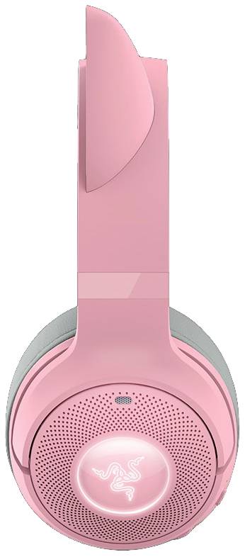 Rosa Over-Ear-Kopfhörer mit beleuchtetem Logo an der Ohrmuschel.