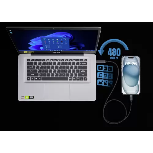 Smrter USB-C® Kabel USB 2.0 USB-C® Stecker, USB-C® Stecker 1.00m Anthrazit mit OTG-Funktion, Rund, Stoff-Ummantelung Smrter USB-C® Kabel USB 2.0 USB-C® Stecker, USB-C® Stecker 1.00m Anthrazit mit OTG-Funktion, Rund, Stoff-Ummantelung