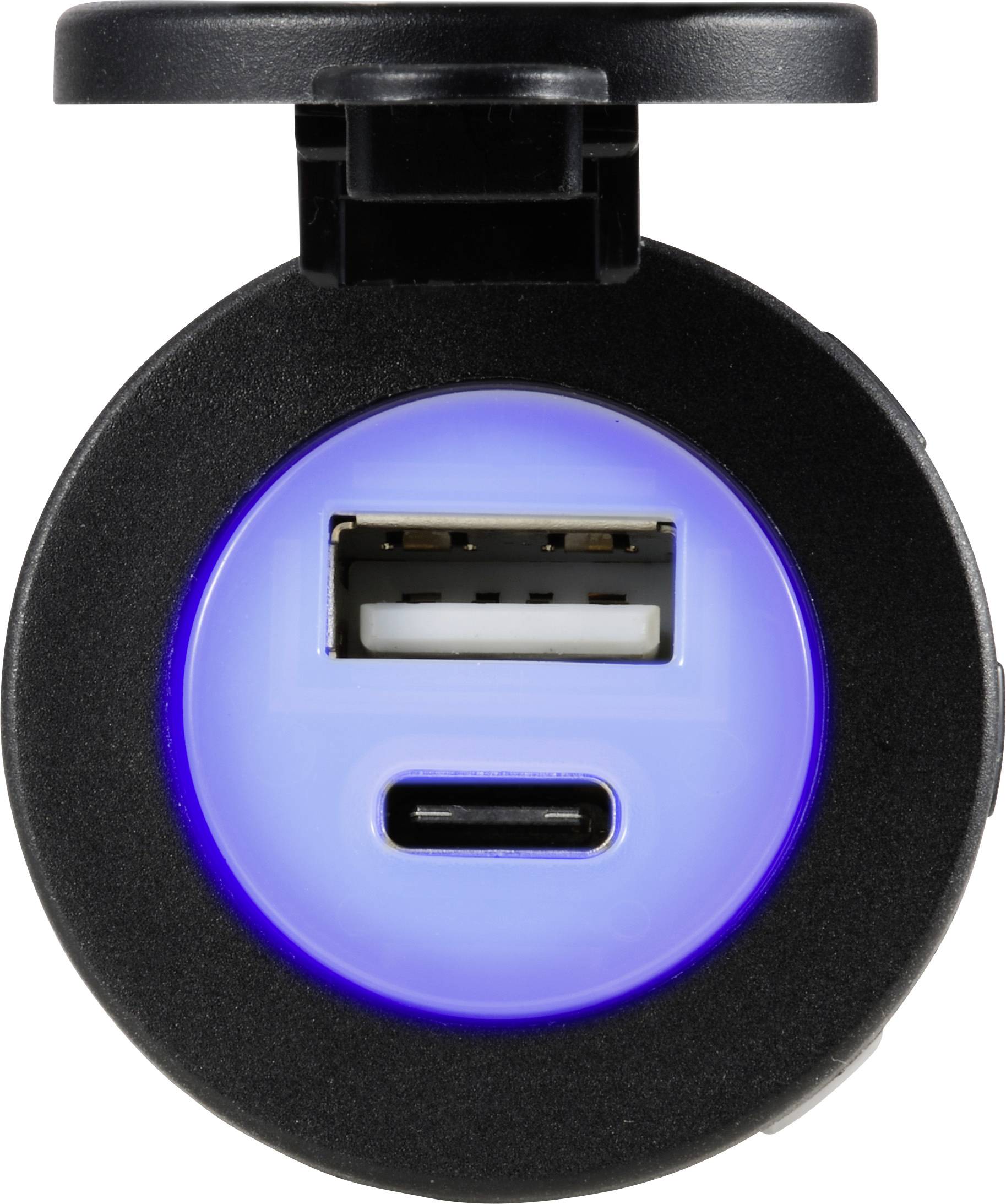 TRU COMPONENTS TC-12114140 USB A + USB C® Einbaubuchse beleuchtet , blaue LED, rund Inhalt: 1St.