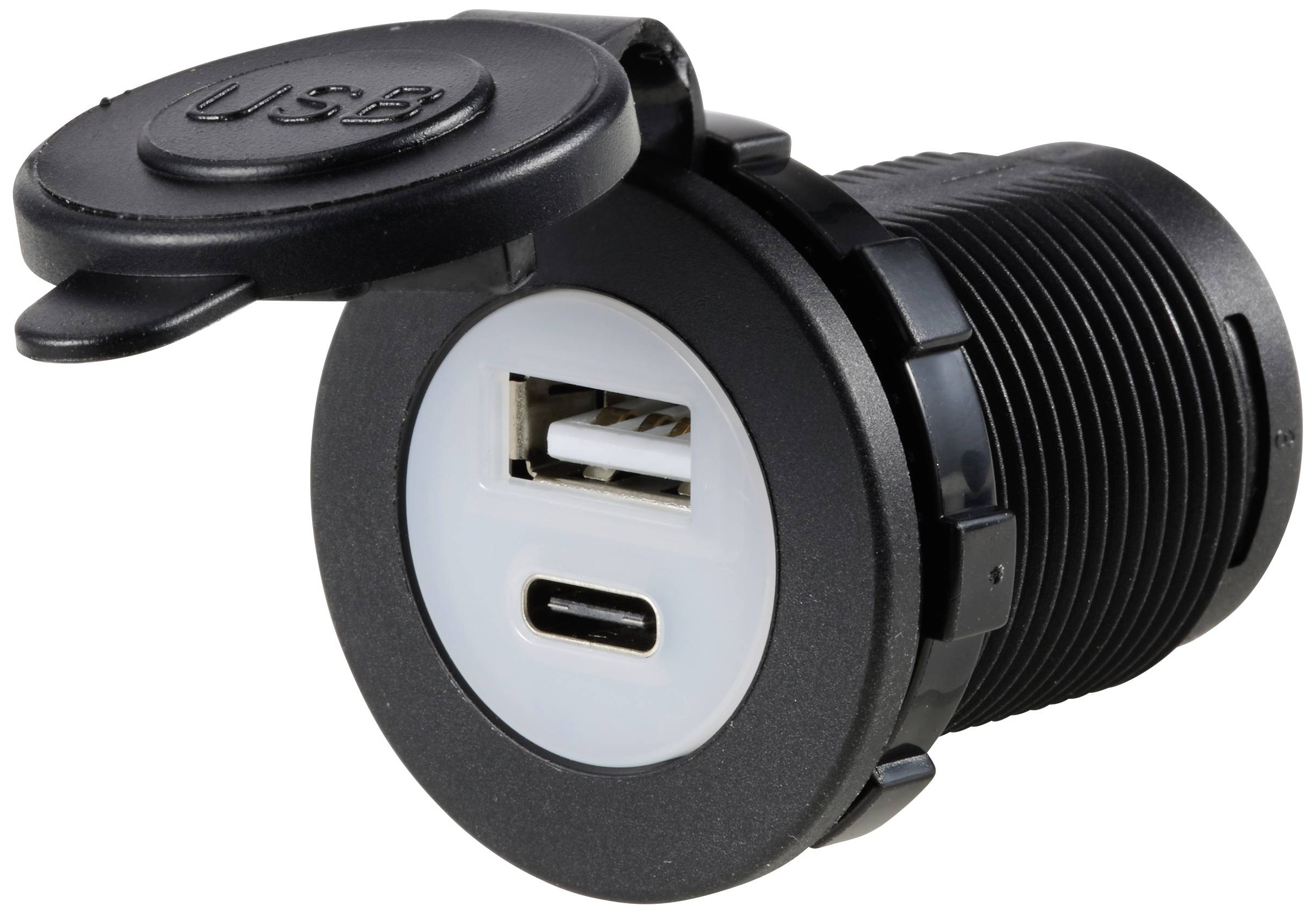 TRU COMPONENTS TC-12114140 USB A + USB C® Einbaubuchse beleuchtet , blaue LED, rund Inhalt: 1St.