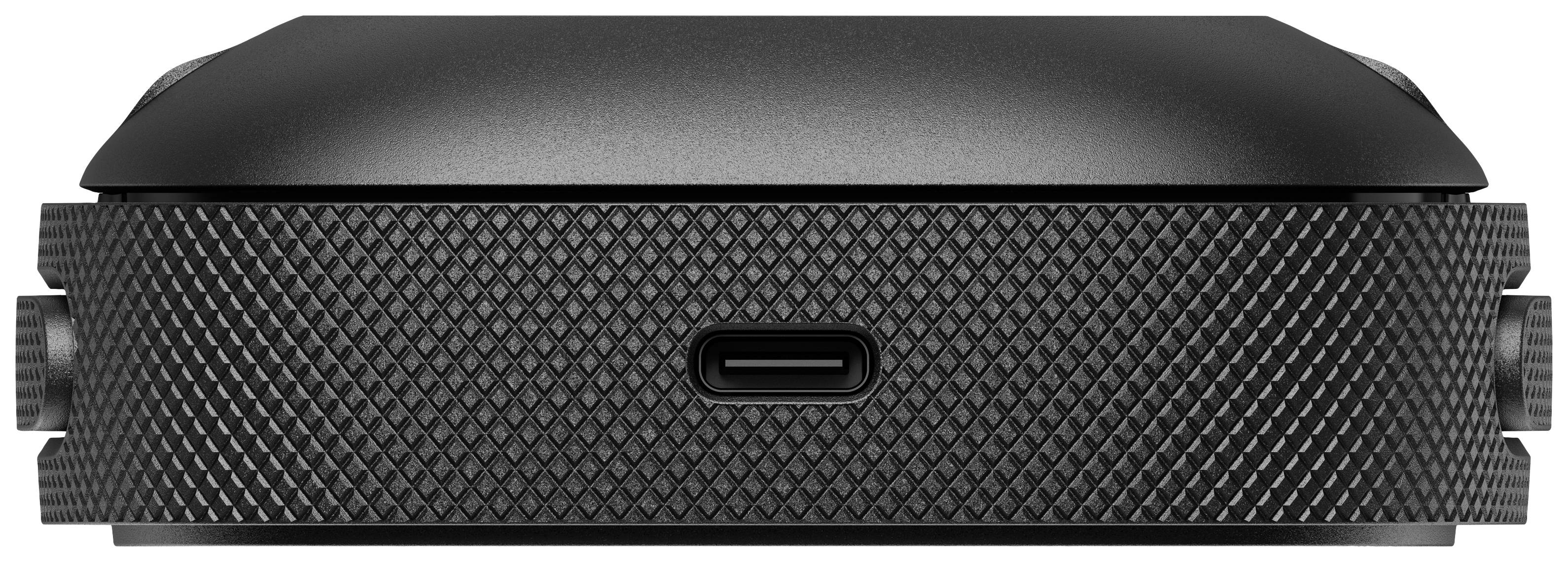 Eine schwarze Smartwatch mit texturierter Seite und einem zentralen USB-C-Anschluss.