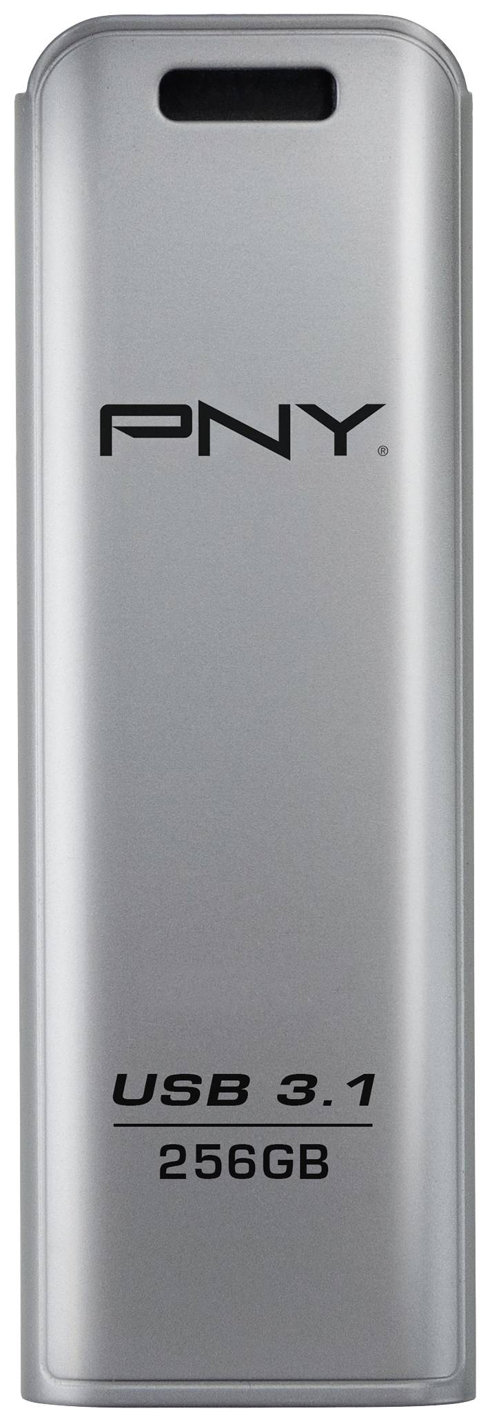 Silberner USB-Stick von PNY mit der Aufschrift 'USB 3.1 256GB'.
