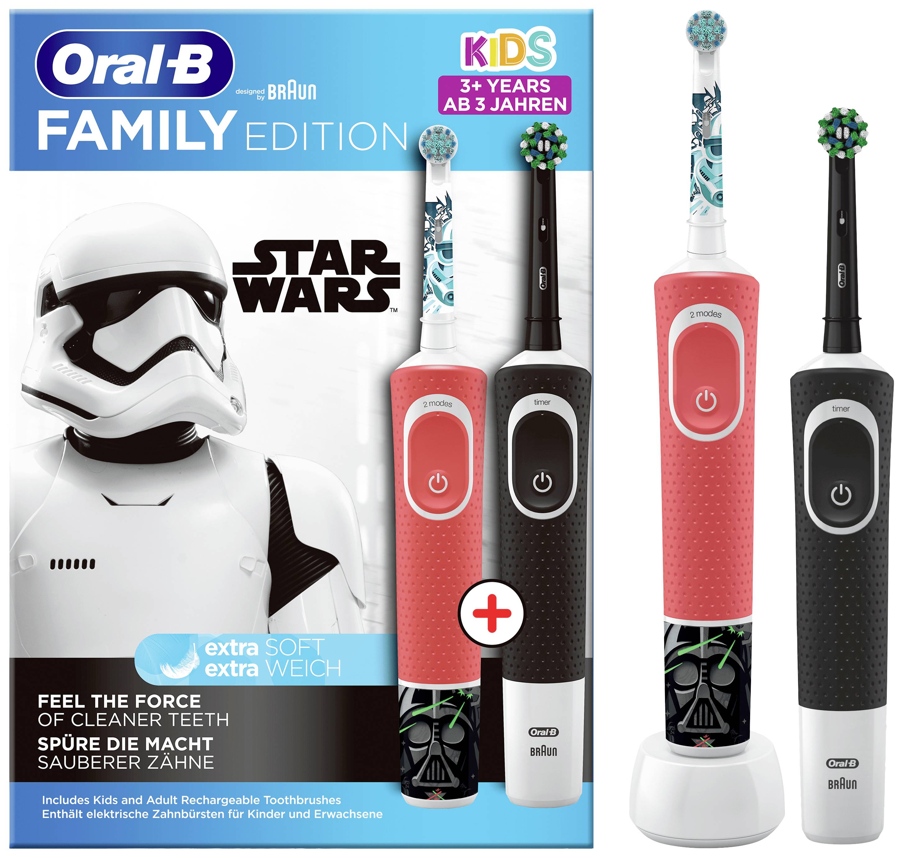 Oral-B D103 Black + D100 Star Wars D103.413.3-D100.410.2K Elektrische Kinderzahnbürste Rotierend/Oszilierend Rot/Weiß