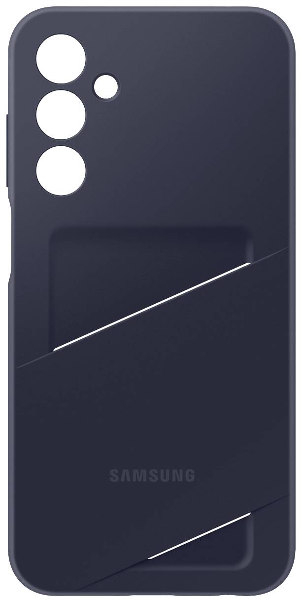 Ein schwarzes Smartphone-Cover mit drei großen Kameraöffnungen oben links und diagonaler, struktureller Gestaltung, zeigt markenloses Design.