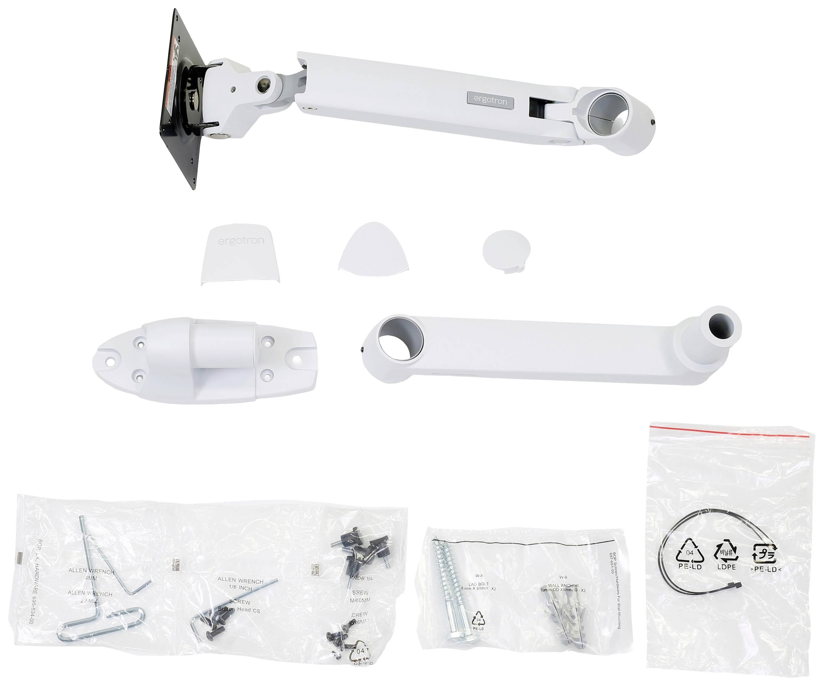 Ergotron LX 1fach Monitor-Wandhalterung 86,4cm (34") Weiß Höhenverstellbar, Neigbar, Schwenkbar, Rotierbar