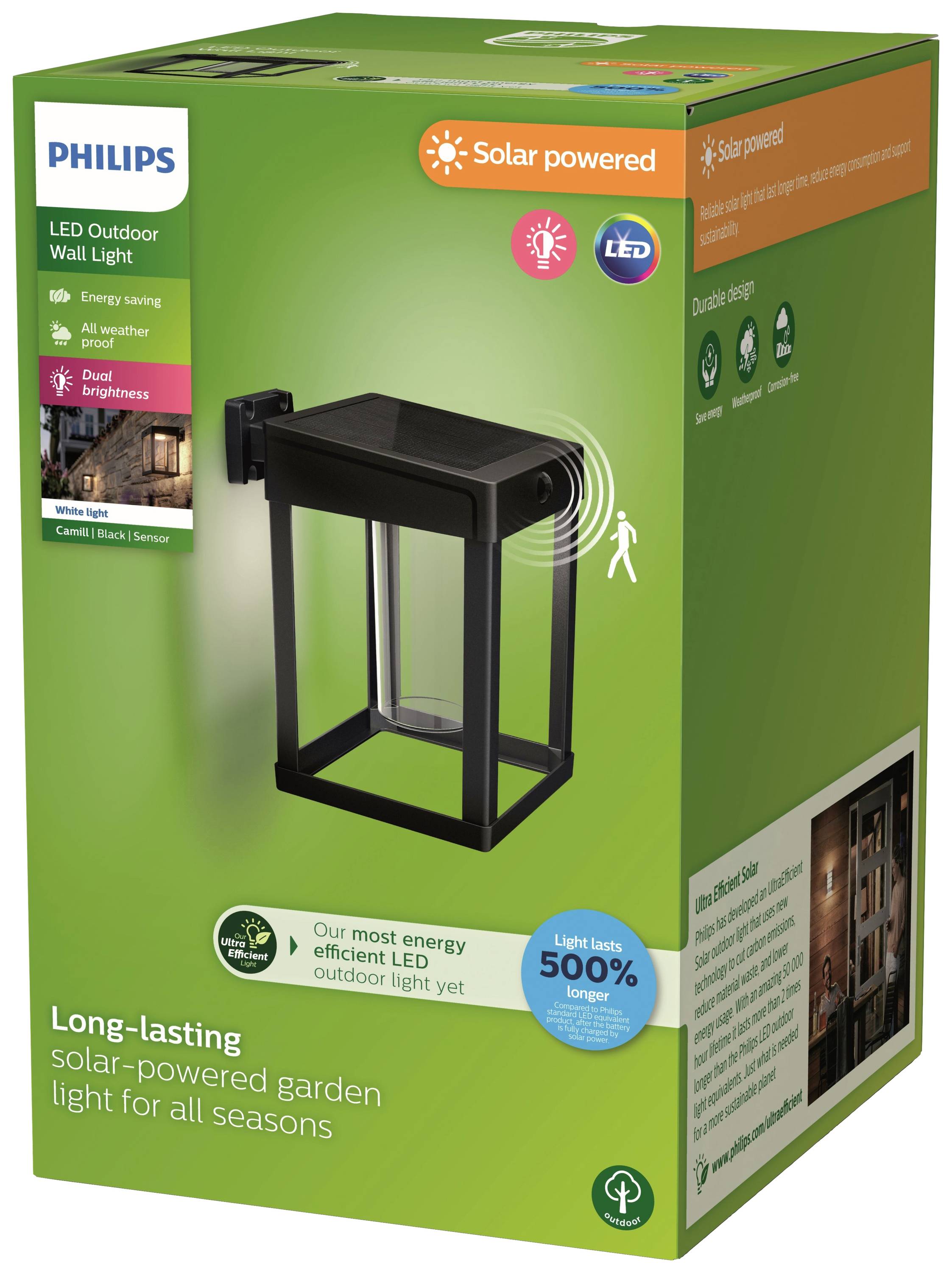 Philips LED Camill 8720169263918 Solar-Außenwandleuchte mit Bewegungsmelder LED 1.4W Schwarz