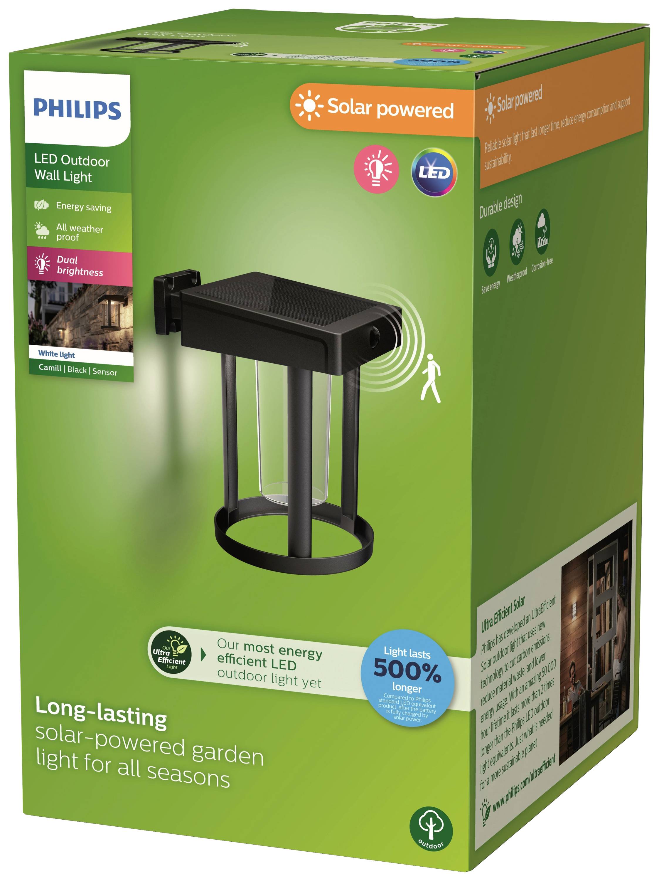 Philips LED Camill 8720169263932 Solar-Außenwandleuchte mit Bewegungsmelder LED 1.4W Schwarz