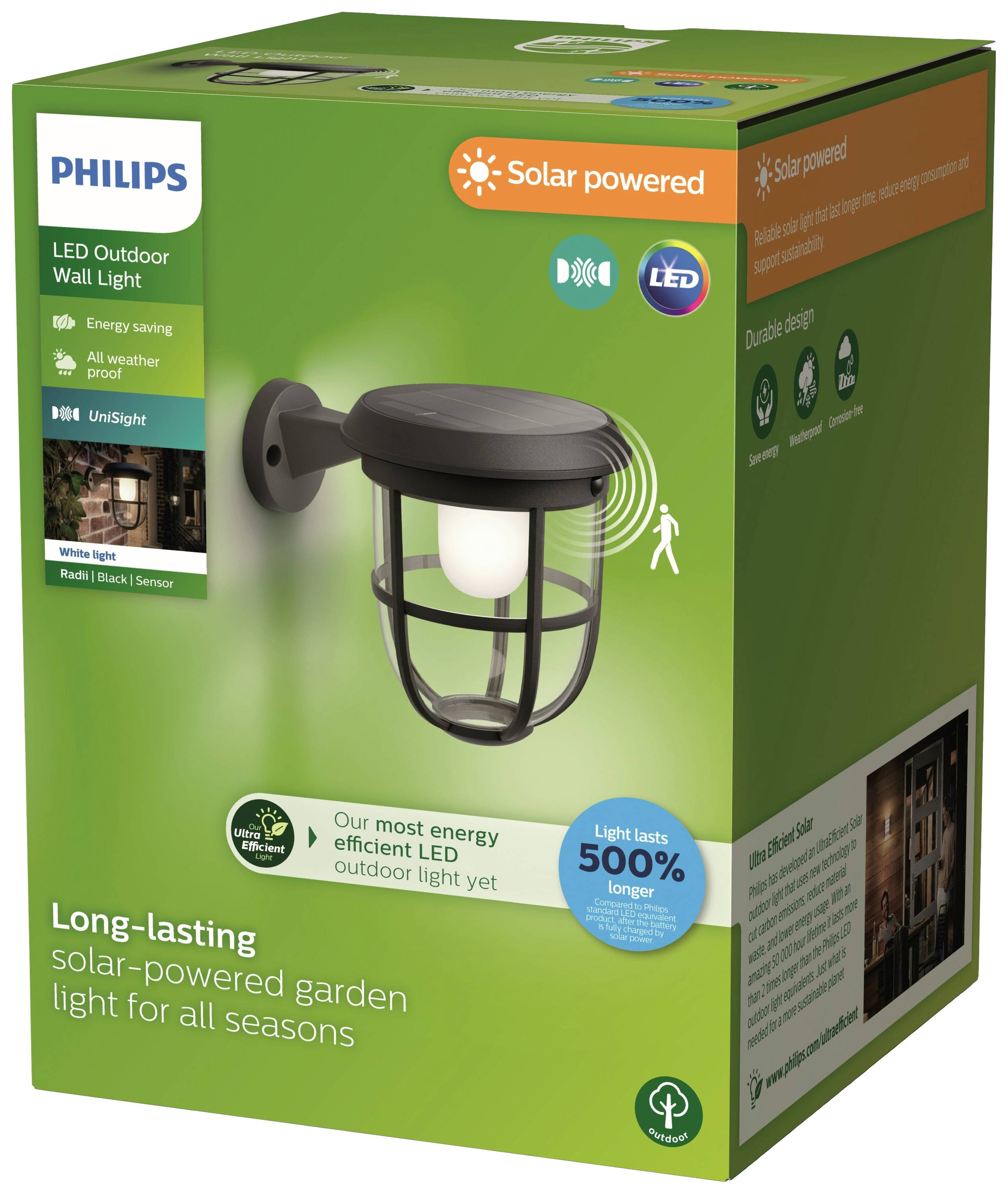 Philips LED Radii 8720169267176 Solar-Außenwandleuchte mit Bewegungsmelder LED 1.3W Schwarz