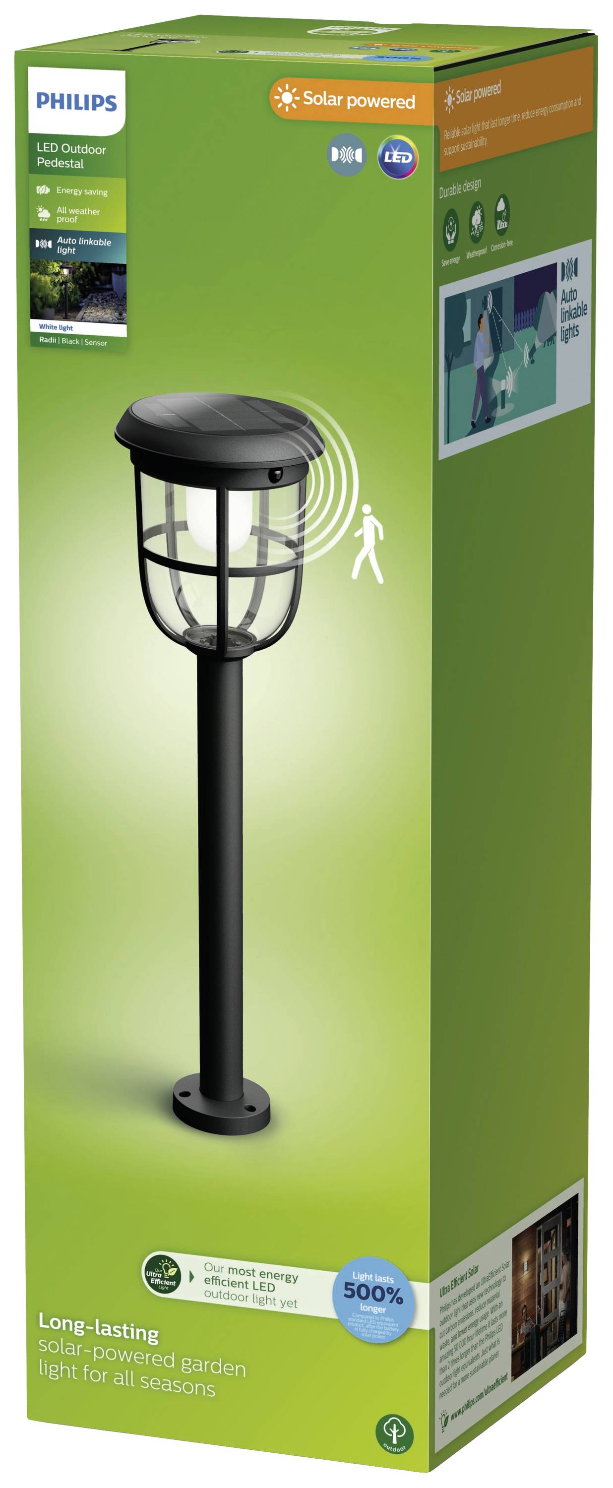Philips LED 8720169267213 Radii Solar-Außenstandleuchte mit Bewegungsmelder LED 1.3W Schwarz