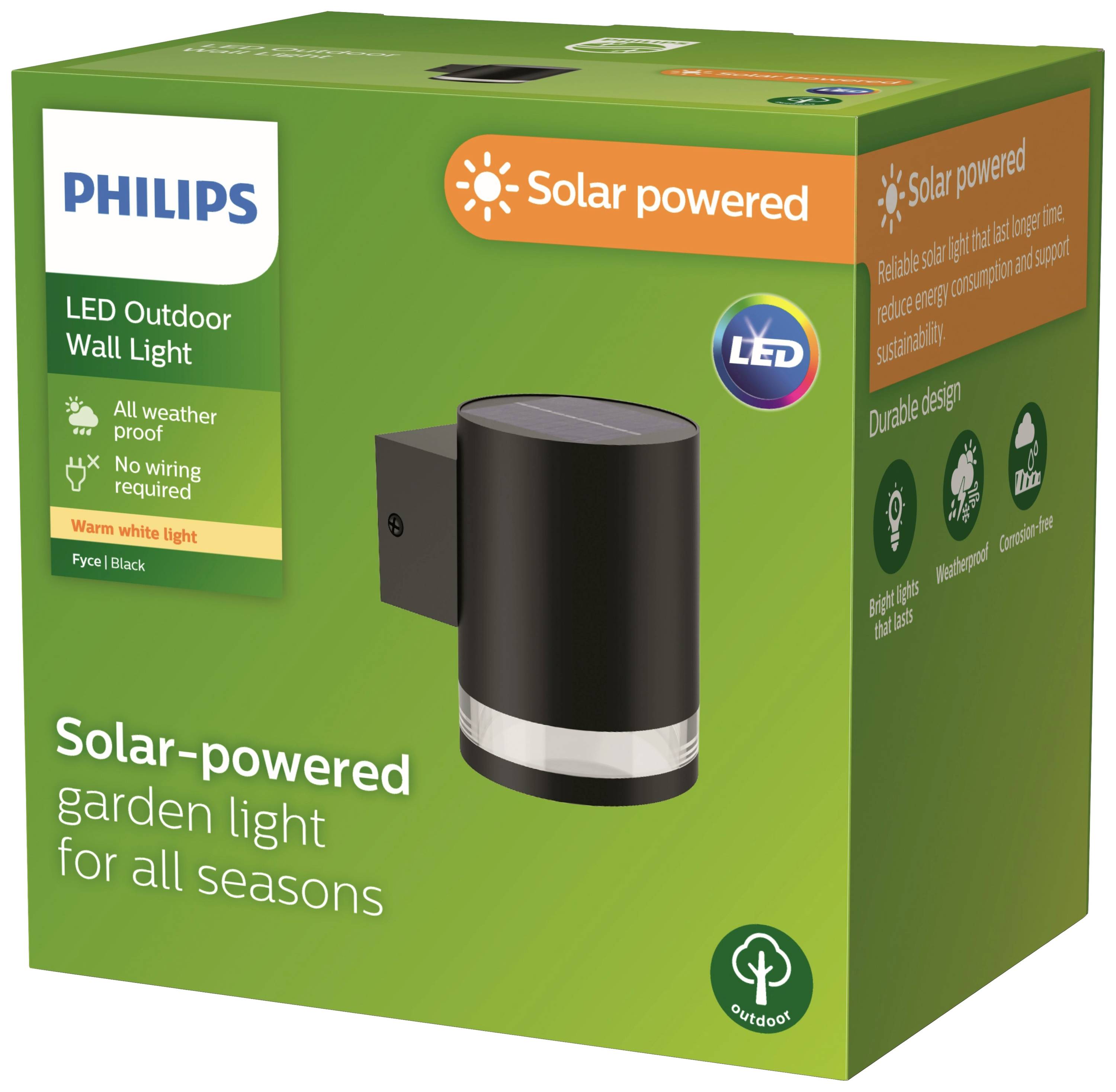 Philips LED Fyce 8720169265547 Solar-Außenwandleuchte LED 1.5W Schwarz