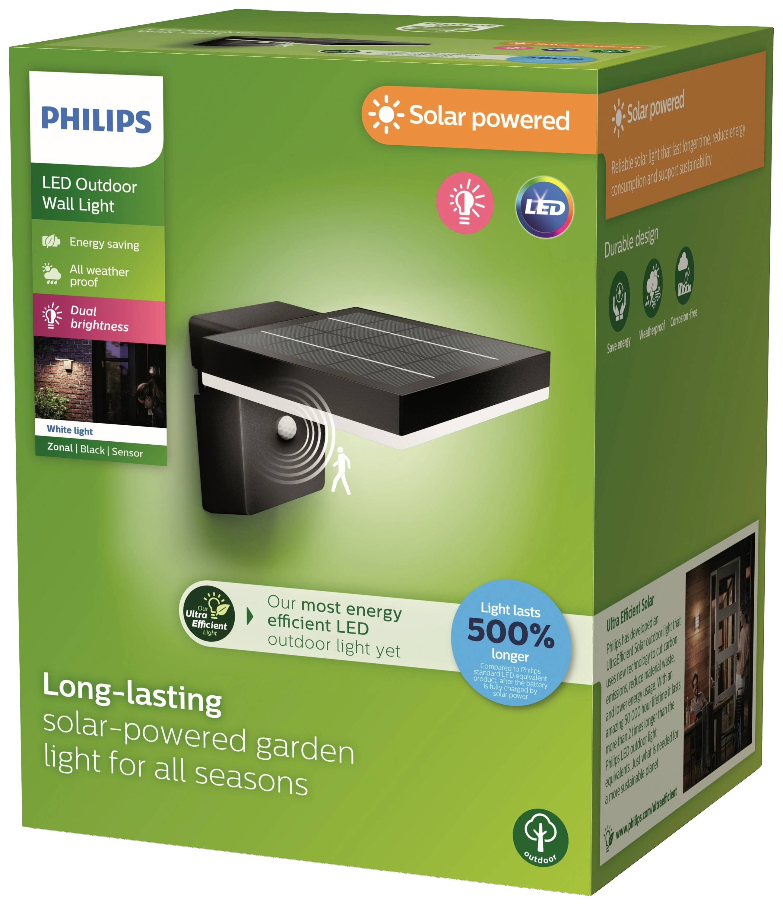 Philips LED Zonal 8720169265745 Solar-Außenwandleuchte mit Bewegungsmelder LED 1.3W Schwarz