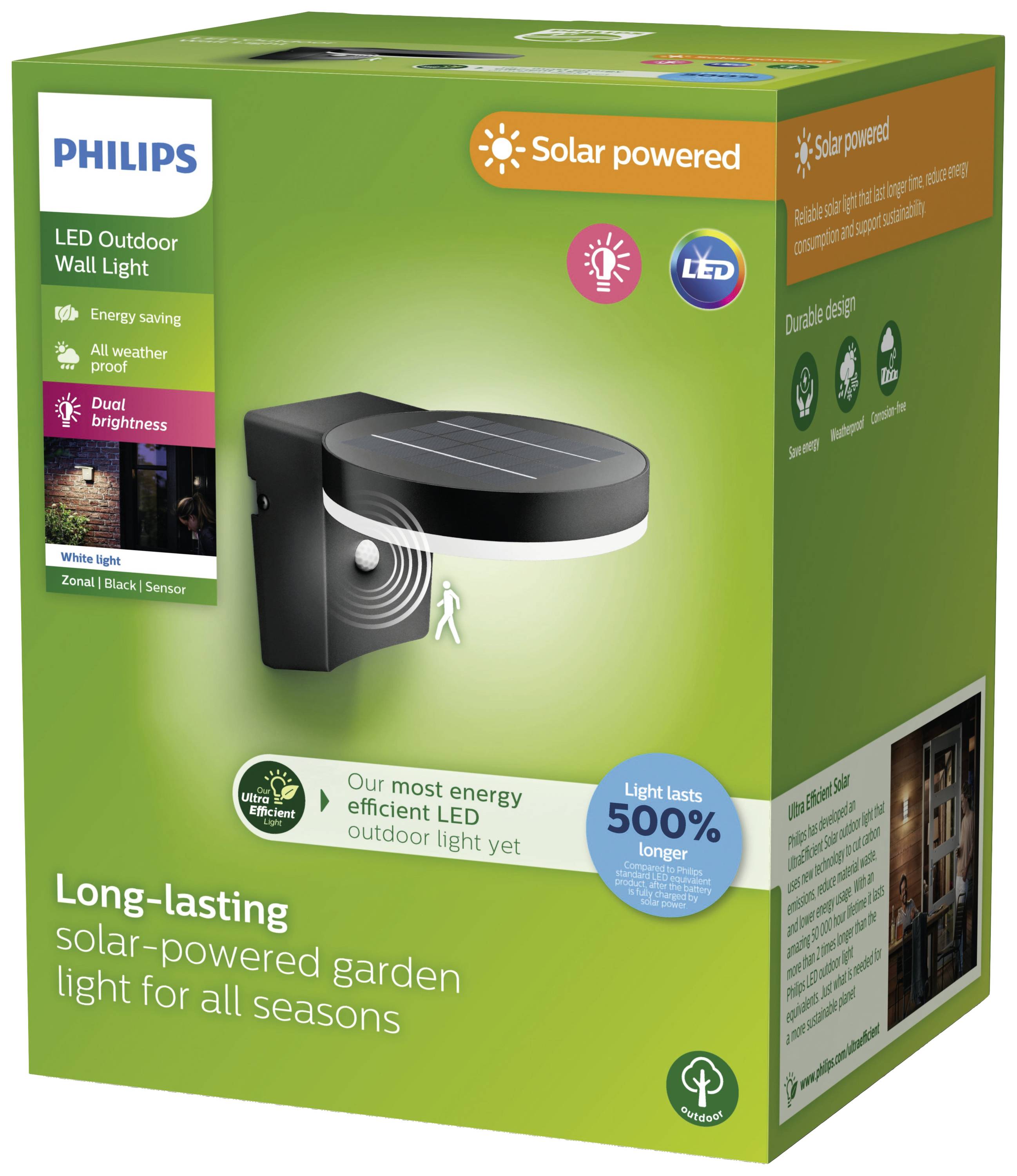 Philips LED Zonal 8720169265769 Solar-Außenwandleuchte mit Bewegungsmelder LED 1.3W Schwarz