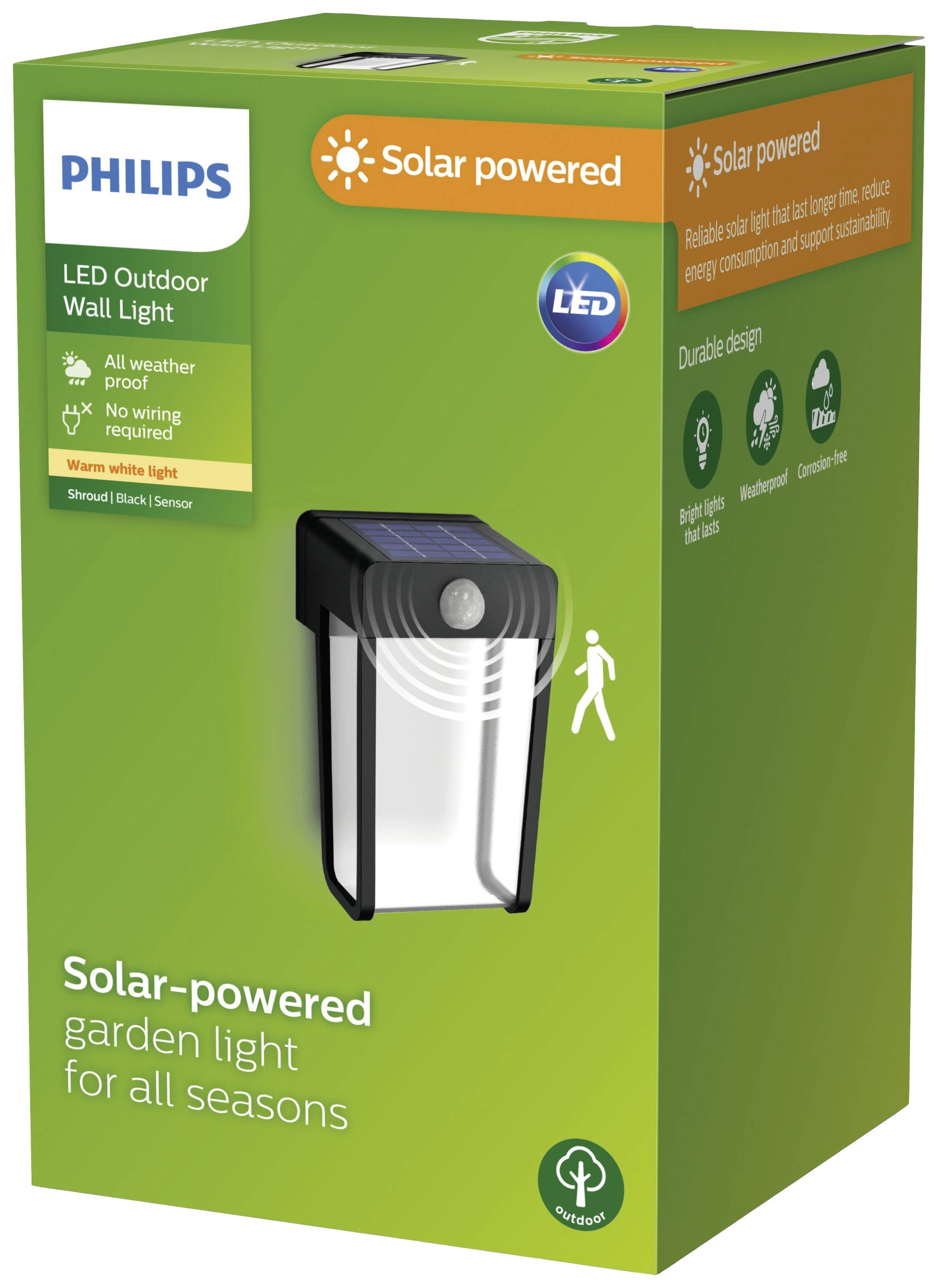 Philips LED Shroud 8720169265509 Solar-Außenwandleuchte mit Bewegungsmelder LED 2.3W Schwarz