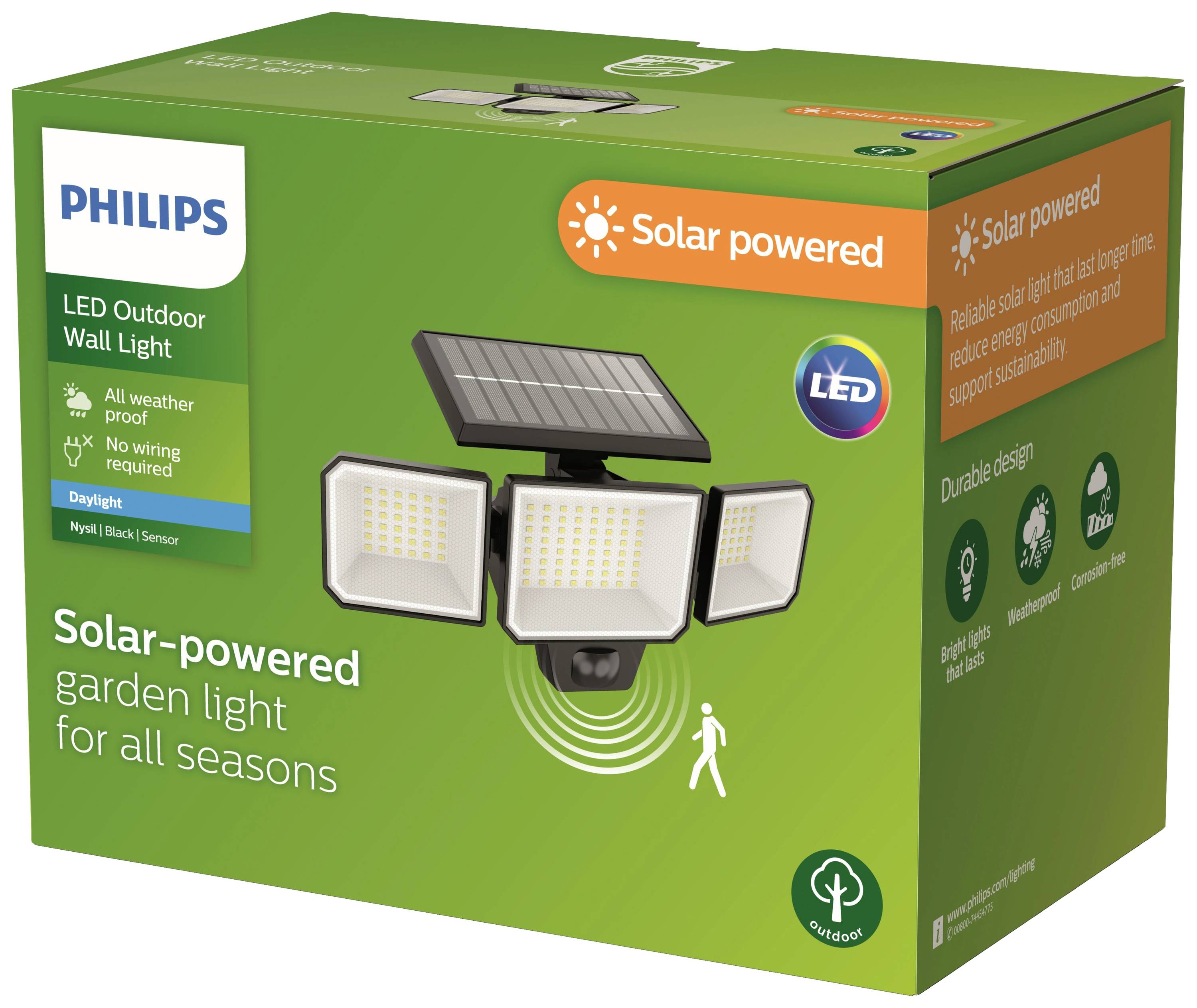 Philips LED Nysil 8720169269156 Solar-Wandstrahler mit Bewegungsmelder 8.7W Leuchtfarben: Kaltweiß