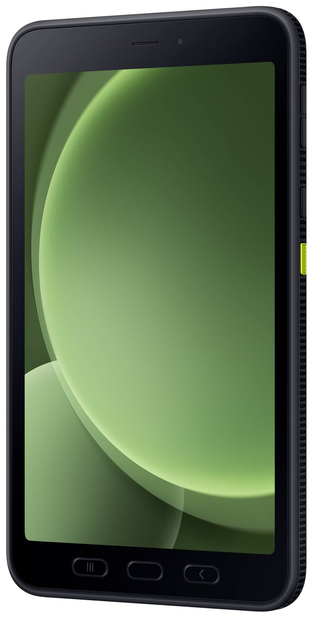 Das Bild zeigt ein modernes Smartphone mit einem großen, leuchtend grünen Display. Das Gerät hat schwarze Ränder und abgerundete Ecken.
