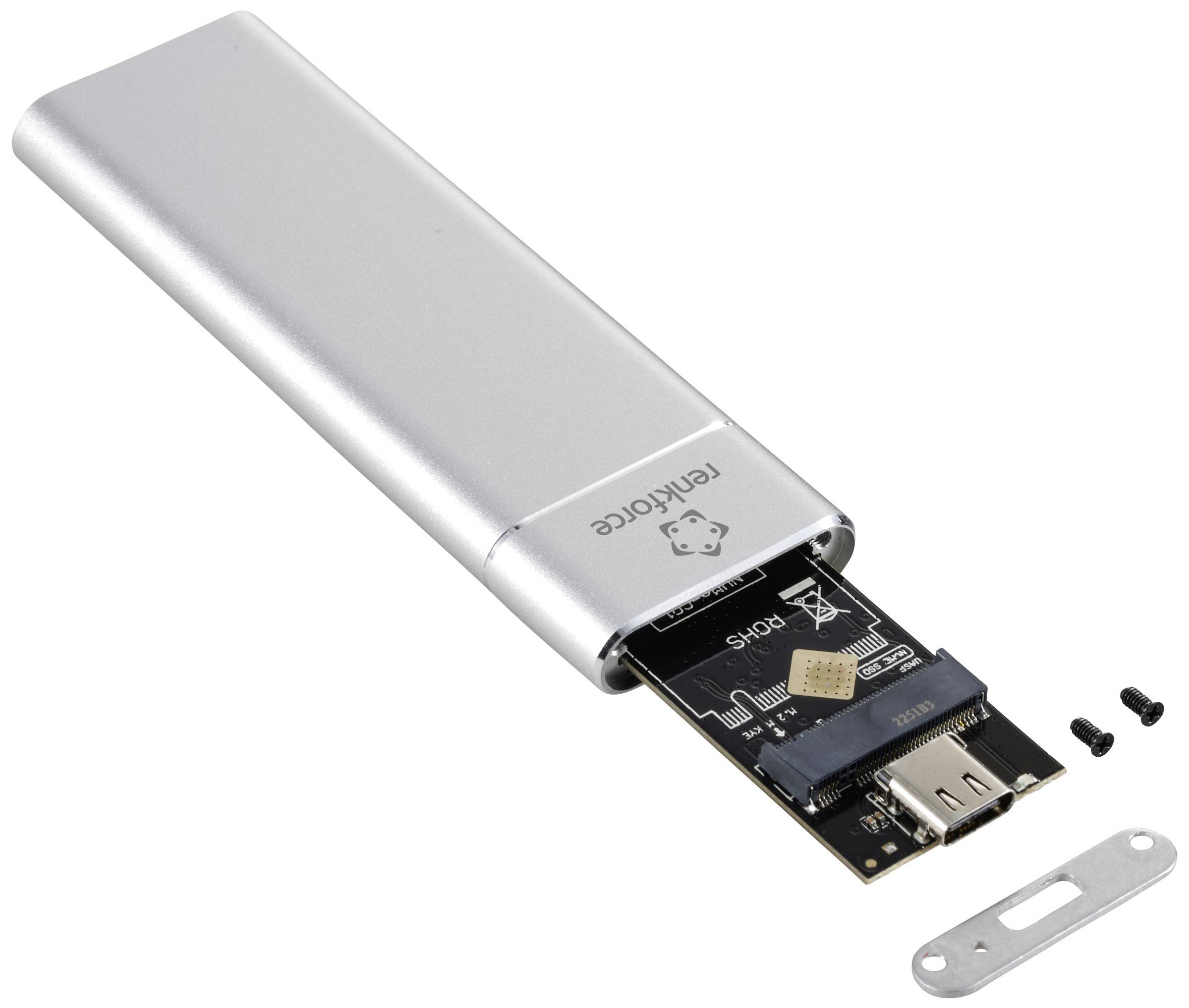 Renkforce RF-HDE-100 M.2 SSD-Gehäuse USB-C® (USB 3.2 Gen 2) 10 GBit/s M.2 PCIe NVMe 2230, 2242, 2260, 2280 RF-6058280