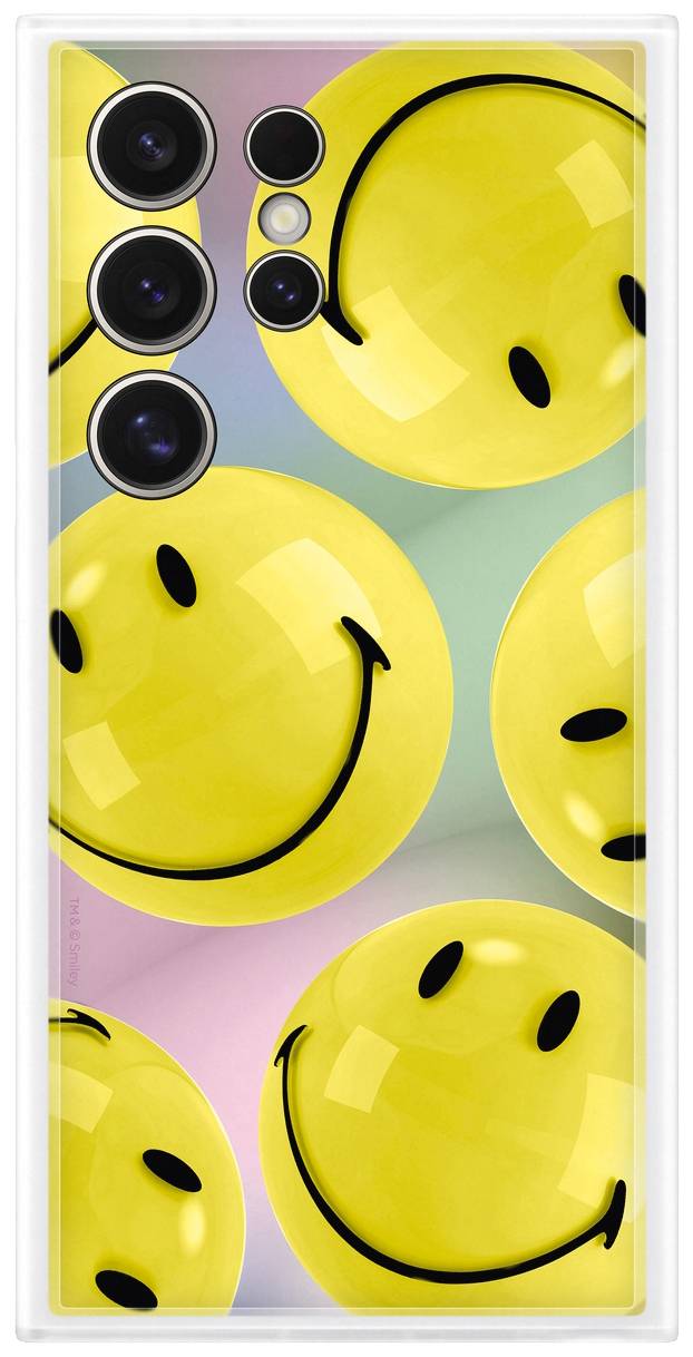 Gelbe Smiley-Gesichter auf einem pastellfarbenen Hintergrund lächeln, vermitteln Fröhlichkeit und positive Stimmung.