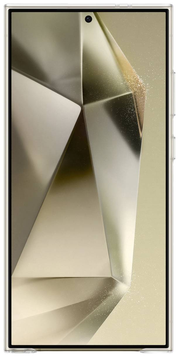 Ein goldenes Smartphone mit einem großen, randlosen Display und einer zentralen Kameraöffnung oben. Das Design ist minimalistisch und modern.