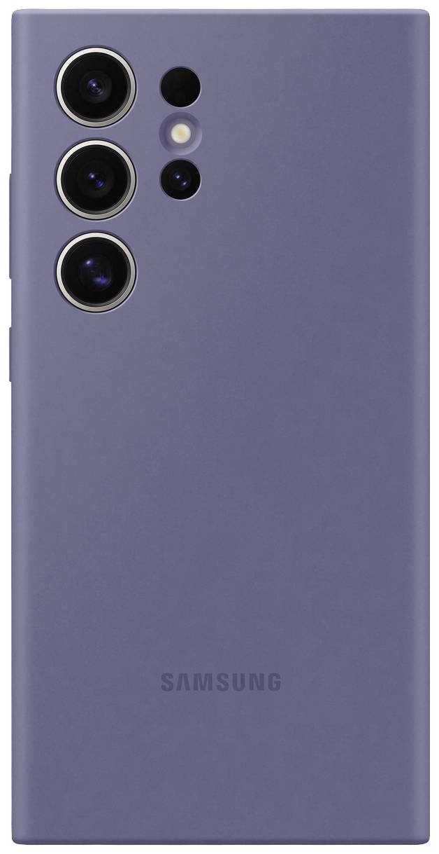 Ein Smartphone mit drei Kameralinsen und einem grauen Rücken, das Samsung-Logo ist auf der Rückseite sichtbar.