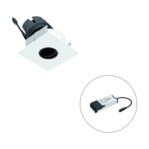 LED-Deckenleuchte mit quadratischem Rahmen und separatem Netzteil. Geeignet für Innenräume, modernes Design, energiesparend.
