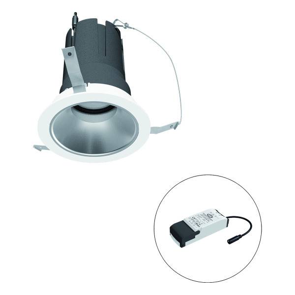 Einbaustrahler mit rundem Rahmen und separatem elektronischem Treiber. Ideal für Innenbeleuchtung.