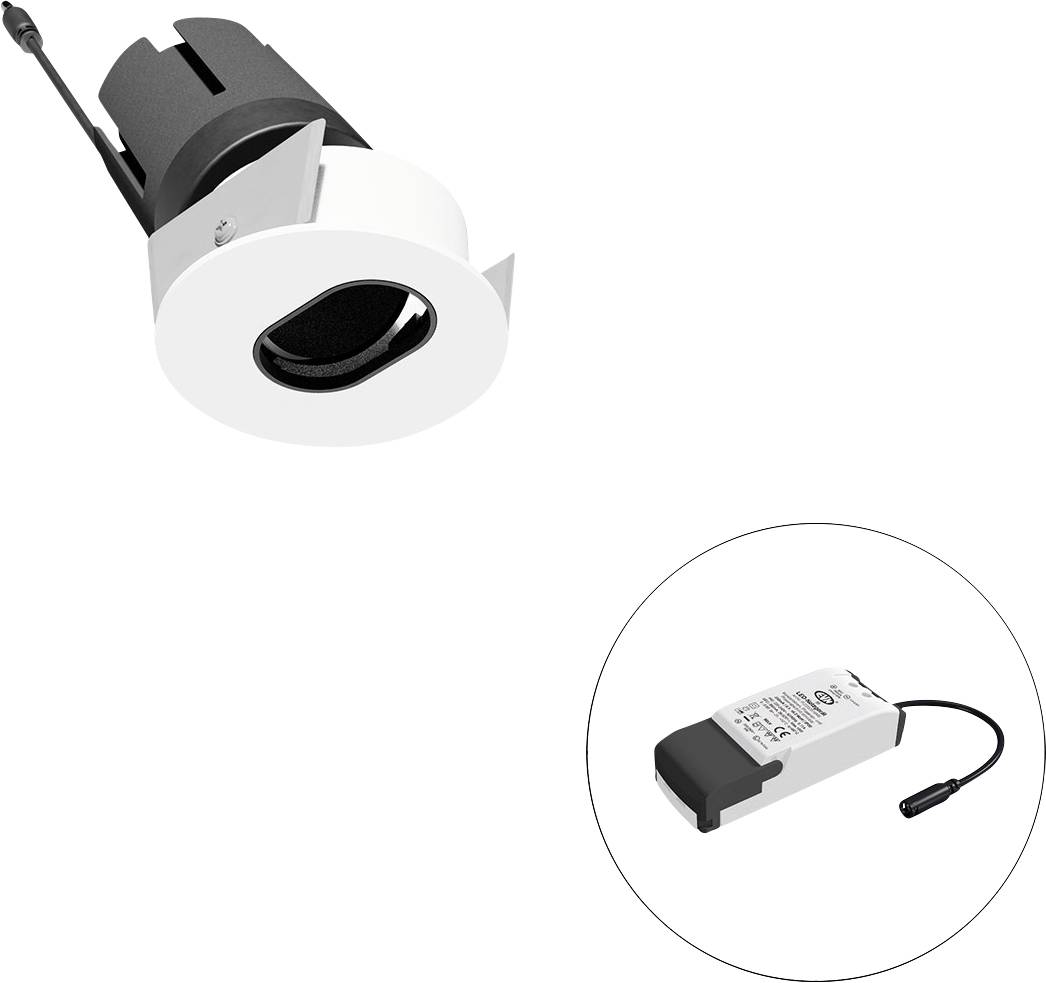 Einbaustrahler-Set, rund, schwarz-weiß, mit LED-Treiber. Ideal für moderne Innenraumbeleuchtung.