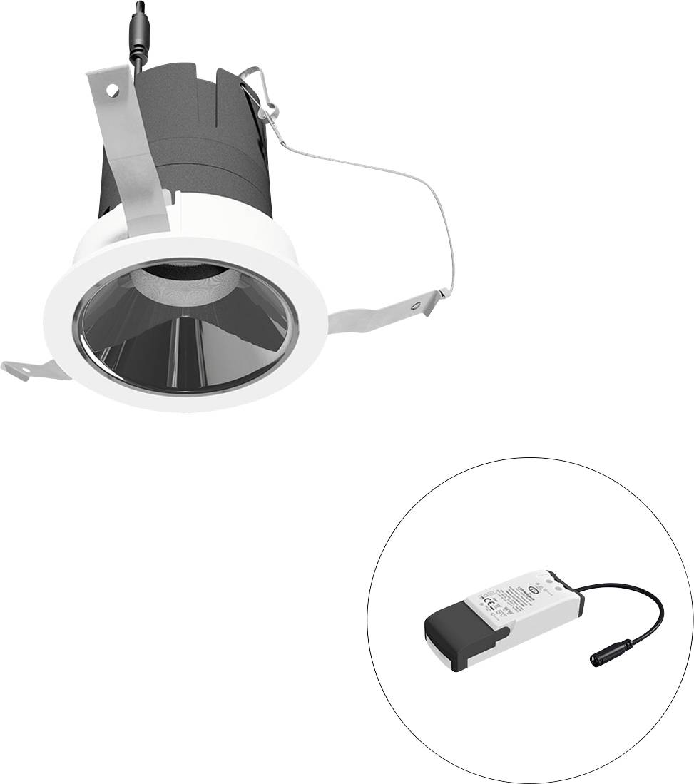 Einbau-Deckenspot mit separatem LED-Vorschaltgerät, dargestellt in einer Legende.