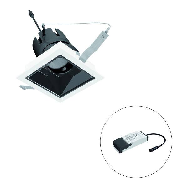 Einbauleuchte mit quadratischem Rahmen und integriertem LED-Treiber.