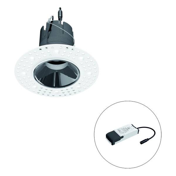 Einbau-Downlight mit schwarzem Reflektor und externem Treiber im Lieferumfang. Ideal für moderne Beleuchtungsanwendungen.