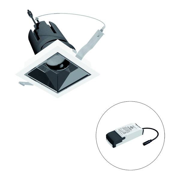 Einbauspot LED Lampe in quadratischer Form mit Kabel und Treiber. Geeignet für Deckenmontage.