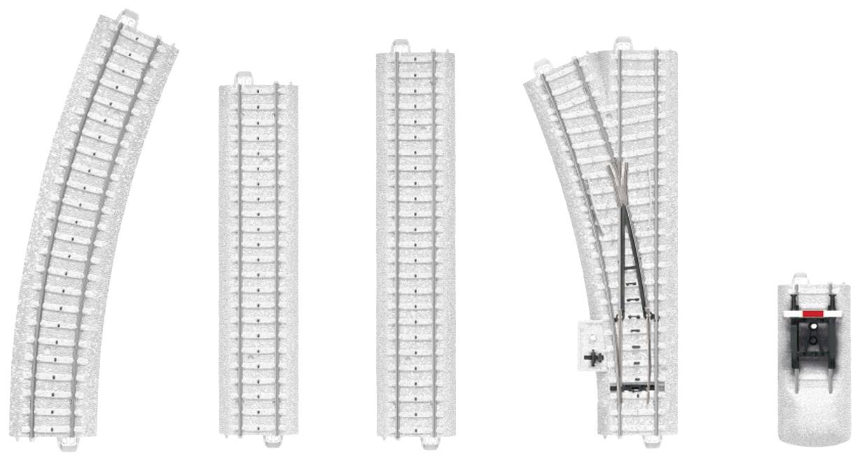 H0 Märklin C-Gleis (mit Bettung) 20124 Gerades Gleis, Gebogenes Gleis, Weiche, Prellbock 1St.