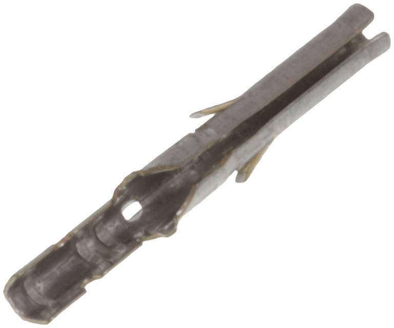 Ein Metallendkontakt mit zylindrischem Körper und Befestigungslaschen, der für elektrische Verbindungen in Automobil- oder Industrieanwendungen verwendet wird.